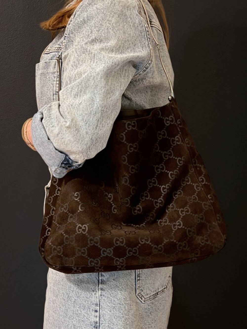 •SOLD•Vintage GUCCI Tom Ford Era Brown Suede GG Horsebit Hobo Shoulder bag - Picture 9 of 9